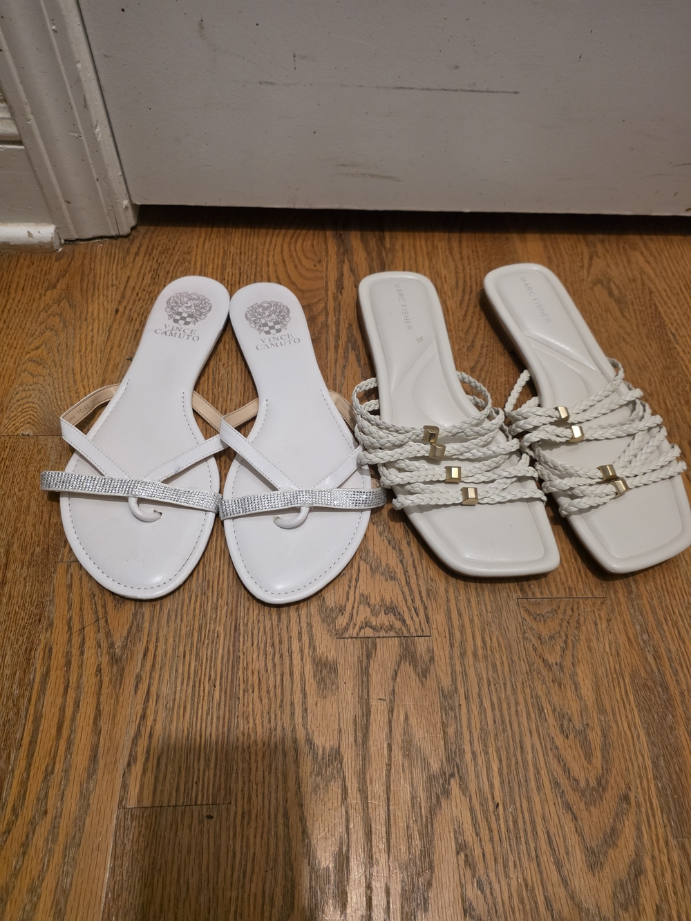 White Braided and Rhinestone Women’s Slide Sandals - Set of 2